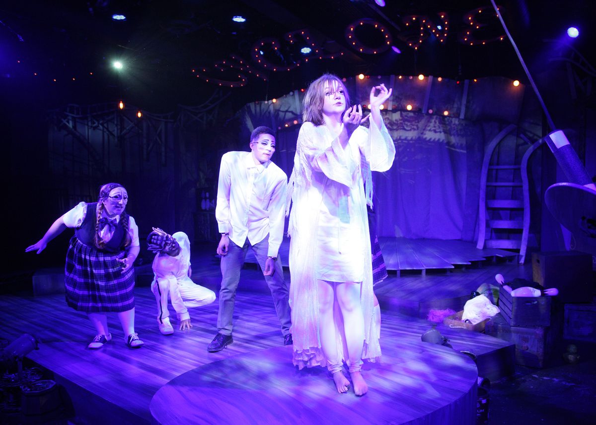 Rose Pell, Jared Machado, Jaylen Baham, and Em Flosi as Jane Doe in Chance Theater's California premiere production of "Ride the Cyclone." Playing January 27 - February 26, 2023 at Bette Aitken theater arts Center on the Cripe Stage. Music, Book, and Lyrics by Jacob Richmond & Brooke Maxwell; Directed by Jocelyn A. Brown; Music Direction by Lex Leigh; Choreographed by Miguel Cardenas. Photo by Doug Catiller, True Image studio Rose Pell, Jared Machado, Jaylen Baham, and Em Flosi as Jane Doe in Chance Theater's California premiere production of "Ride the Cyclone." Playing January 27 - February 26, 2023 at Bette Aitken theater arts Center on the Cripe Stage. Music, Book, and Lyrics by Jacob Richmond & Brooke Maxwell; Directed by Jocelyn A. Brown; Music Direction by Lex Leigh; Choreographed by Miguel Cardenas. Photo by Doug Catiller, True Image studio