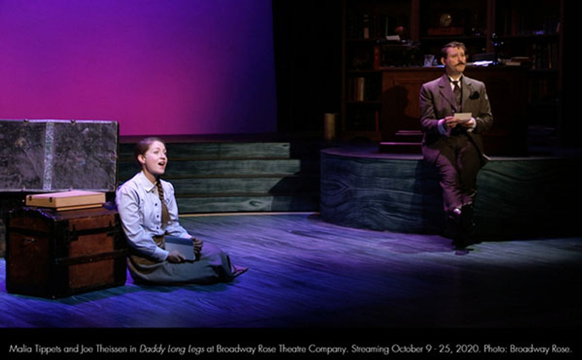 Malia Tippets and Joe Theissen in Daddy Long Legs at Broadway Rose Theatre Company. Streaming October 9 - 25, 2020. Photo: Broadway Rose.