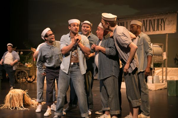 Kevin Barreca as Luther Billis and seabees (Photo by Burdett Photography) 2