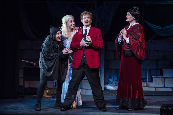 Igor (Matt Wetzel), Frederick Frankenstein (Jeremy Goldman), and Inga (Lindsey Landry) singing Roll In The Hay. Photo Credit: Bruce Press Photography 3