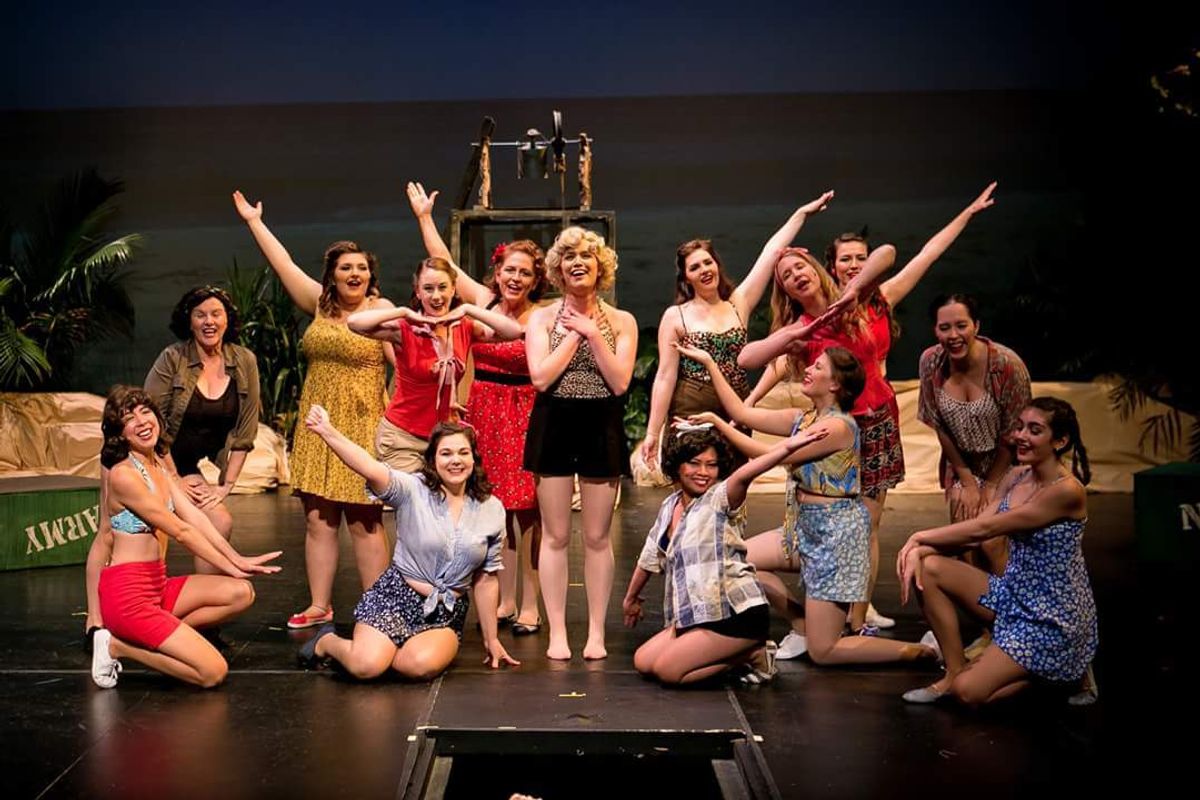 Laura Larson as Ensign Nellie Forbush and nurses (Photo by Burdett Photography)