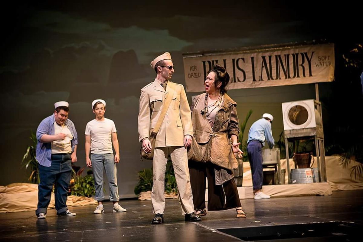Kierans Jordan as Lt. Joseph Cable and Gina Patricio as Bloody Mary (Photo by Burdett Photography)