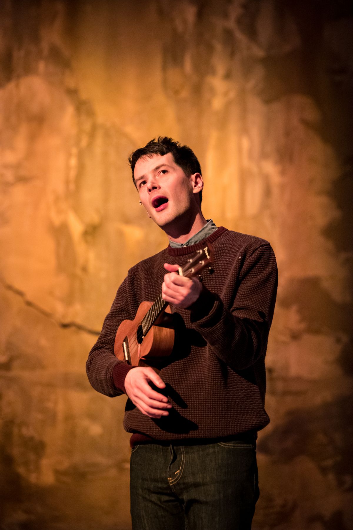 Writer-performer Milo Cramer in SCHOOL PICTURES at Theater Latt  Da, running Feb 5 - Mar 2, 2025. Photo: Dan Norman. 