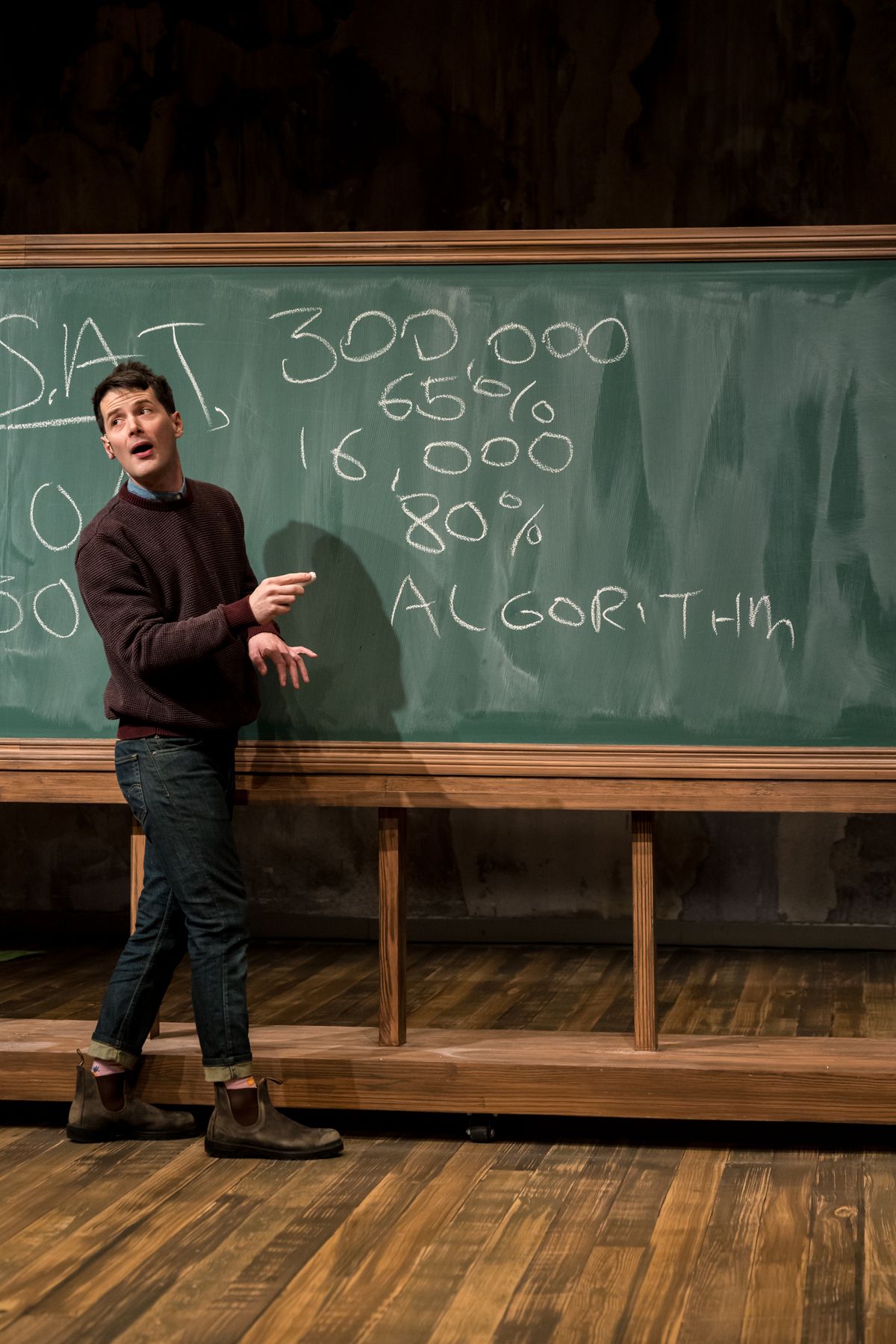 Writer-performer Milo Cramer in SCHOOL PICTURES at Theater Latt  Da, running Feb 5 - Mar 2, 2025. Photo: Dan Norman. 