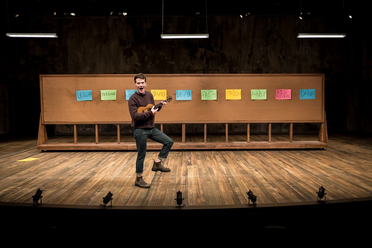 Writer-performer Milo Cramer in SCHOOL PICTURES at Theater Latt  Da, running Feb 5 - Mar 2, 2025. Photo: Dan Norman. 