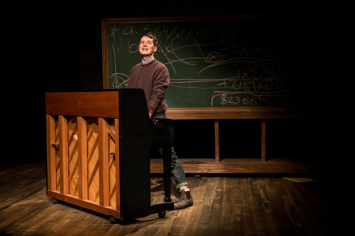 Writer-performer Milo Cramer in SCHOOL PICTURES at Theater Latt  Da, running Feb 5 - Mar 2, 2025. Photo: Dan Norman. 