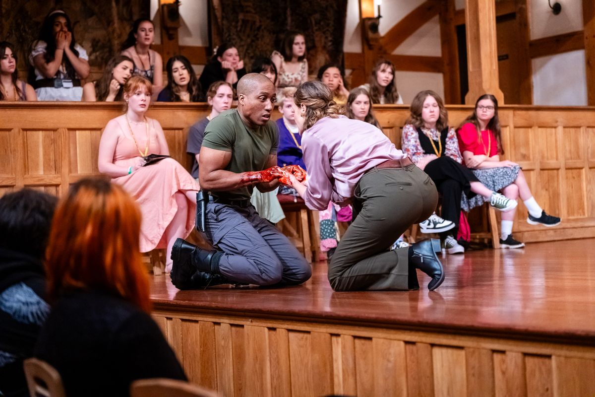 K.P. Powell as Macbeth and Leah Gabriel as Lady Macbeth MACBETH at the American Shakespeare Center (2024). Photo by October Grace Media. K.P. Powell as Macbeth and Leah Gabriel as Lady Macbeth MACBETH at the American Shakespeare Center (2024). Photo by October Grace Media.