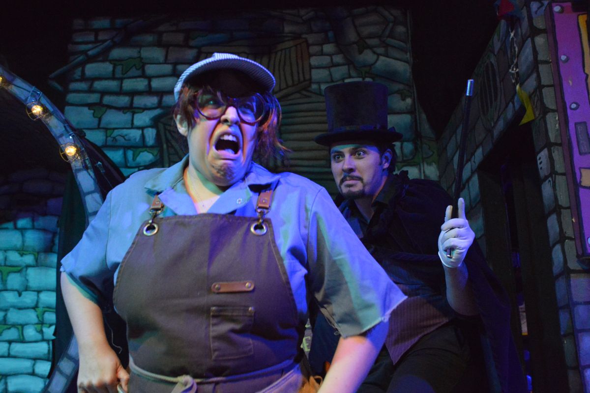 Diana Rodriguez as Guillermo Fao and Sean Blocker as Ian Sideous, in The Garage Theatre''s production of The Steam-Powered Rocket Ride to The Moon, or... Ground Control to Guillo and Rod       Photo Cr