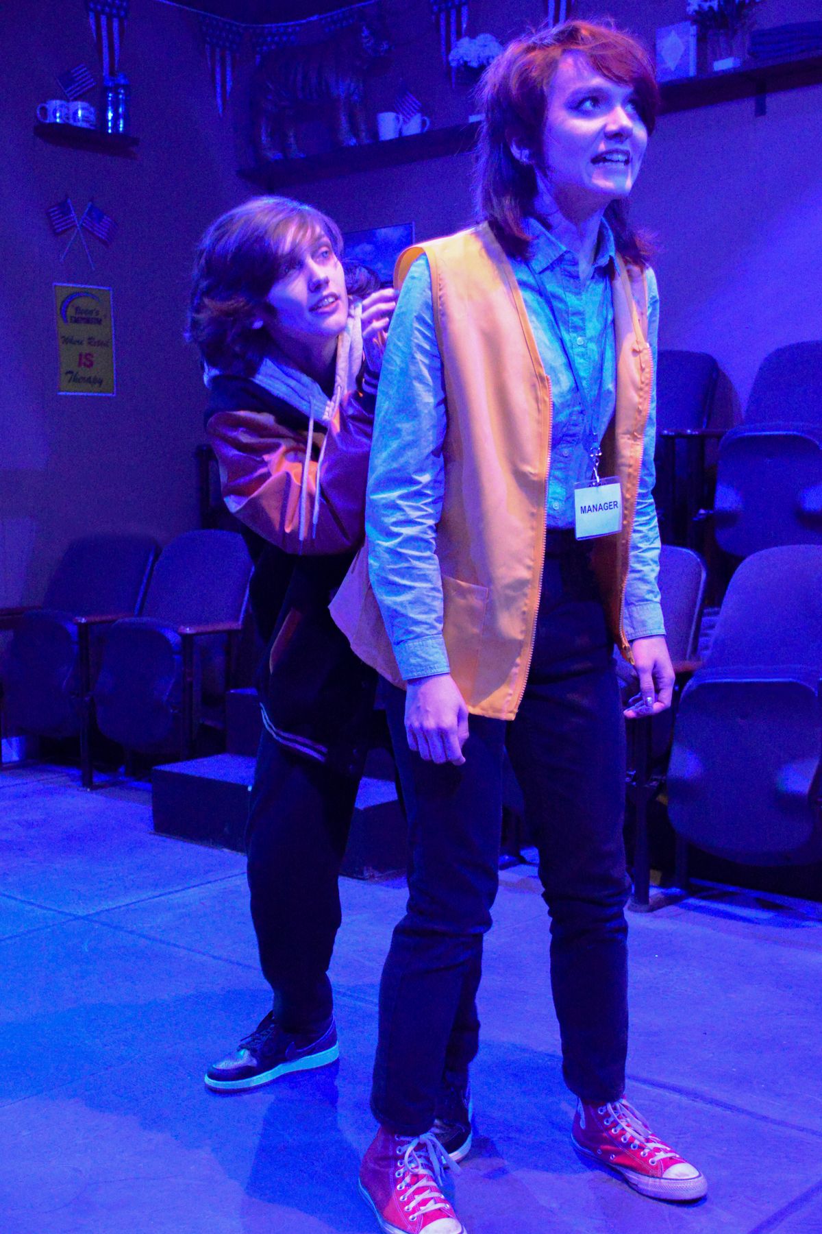 Tragedy Giftshop at The Garage Theatre  L to R: Sage Forsytheas Dominick Wicklow & Madi Burns as Heather Morton