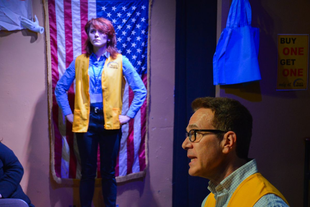 Tragedy Giftshop at The Garage Theatre  L to R: Madi Burns as Heather Morton & Rory Cowan as Chris Udall    Photo Credit: Diana Kaufmann    