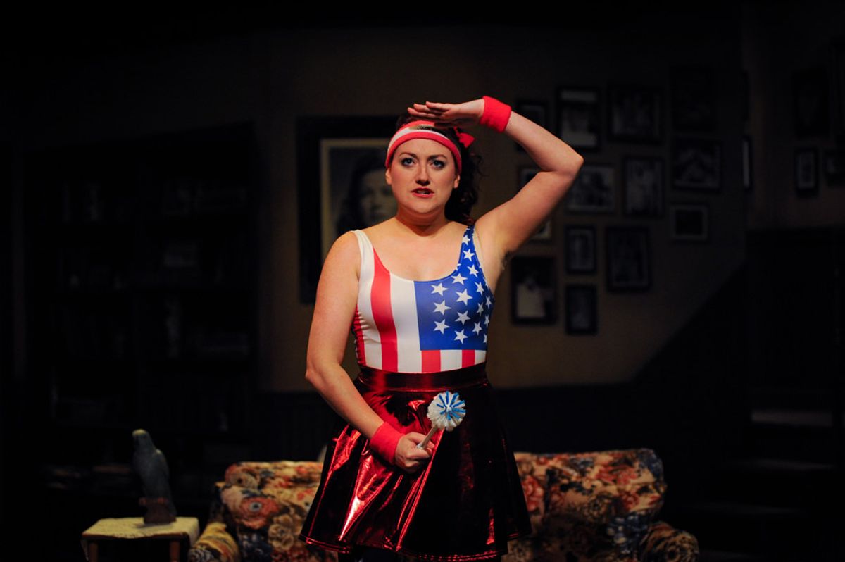 Carnelle (Kryssy Becker) practices her act for the talent portion of the contest.