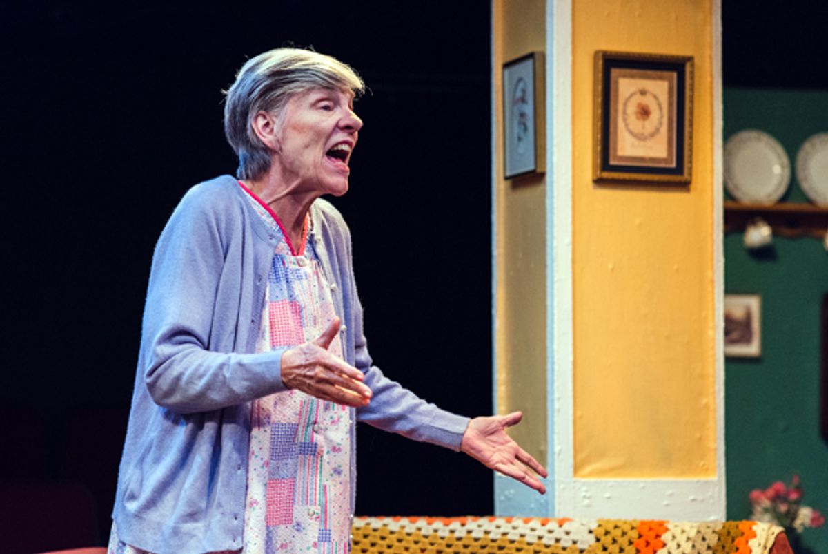 'night, Mother by Marsha Norman at Spotlighters Theatre, directed by Suzanne Beal.
Valerie Lash as Thelma (Mama) and Erin Klarner as Jesse
Set Design/Scenic Art at Alan Zemla
Costumes by Rachel Smith
Properties by Melissa Banister
Lighting by Fuzz Roark
Stage Managed by Thom Buckley