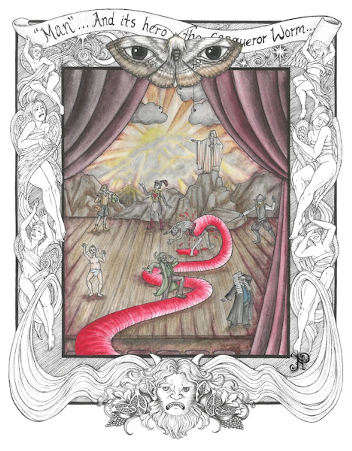 The Worm At Play: A Theatrical illustration of Edgar Allan Poe's famed 'Conqueror Worm'. The Worm At Play: A Theatrical illustration of Edgar Allan Poe's famed 'Conqueror Worm'.