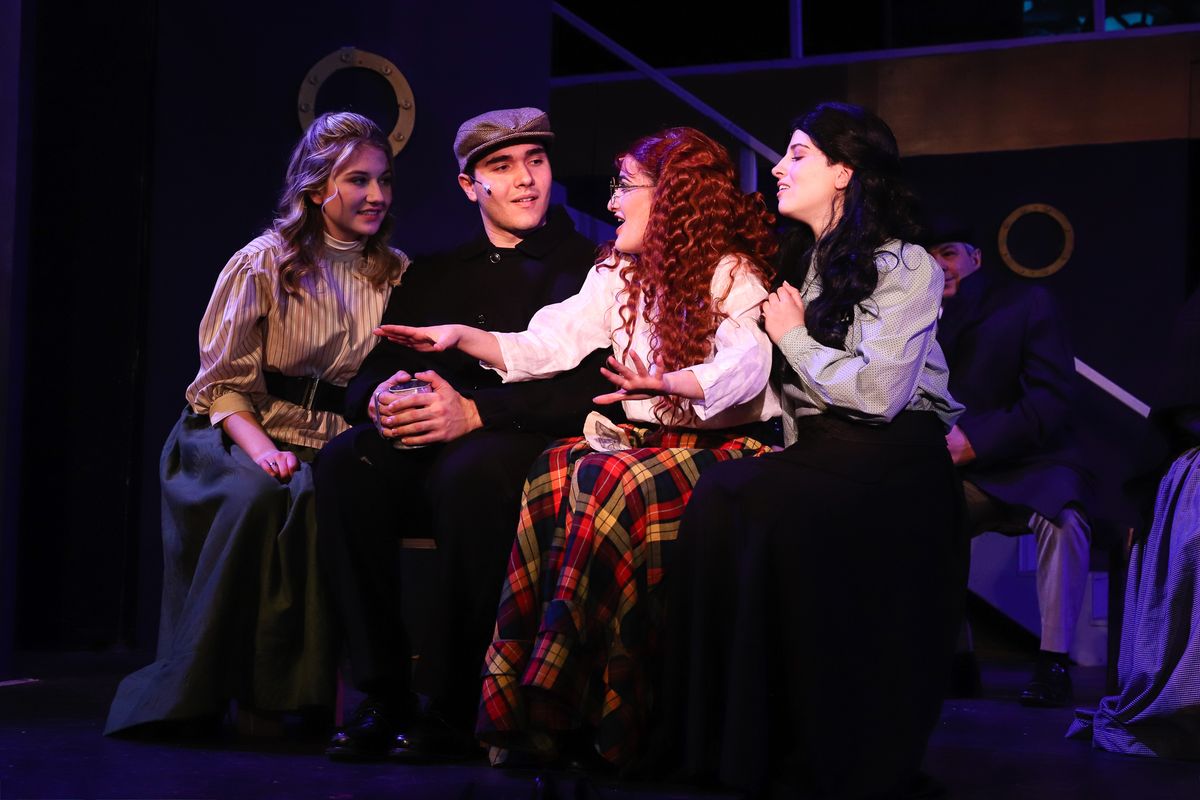 The "Three Kates" and Jim Farrell in "Titanic: The Musical)
From Left: Jenna Halvorsen, Michael Evangelista, Tyler Cirulnick, Julia Durfee The "Three Kates" and Jim Farrell in "Titanic: The Musical)
From Left: Jenna Halvorsen, Michael Evangelista, Tyler Cirulnick, Julia Durfee