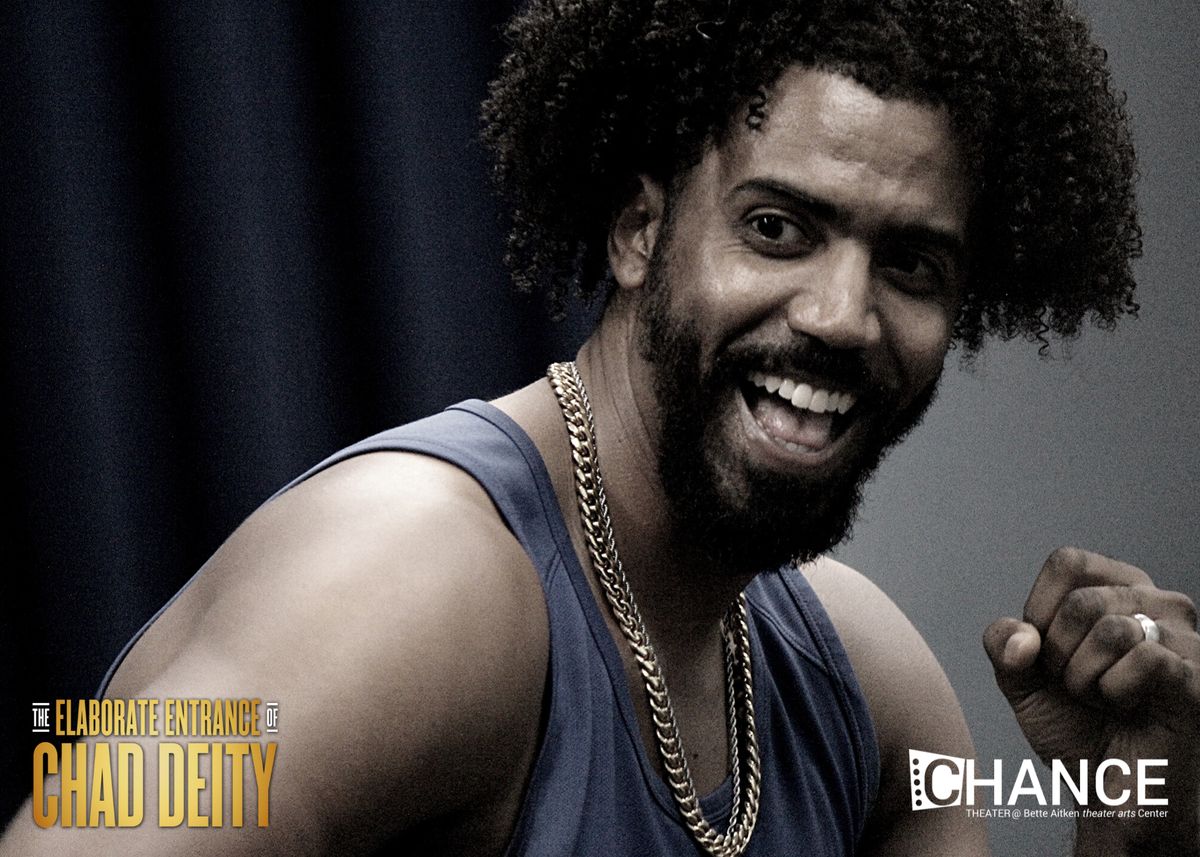 Londale Theus Jr. as Chad Deity in rehearsals for the OC premier of Kristoffer Diaz's Pulitzer Prize Finalist play, "The Elaborate Entrance of Chad Deity." Directed by Jeremy Aluma, this high-octane comedy-drama will play September 23 - October 23, 2022 at Chance Theater in Anaheim, CA. 