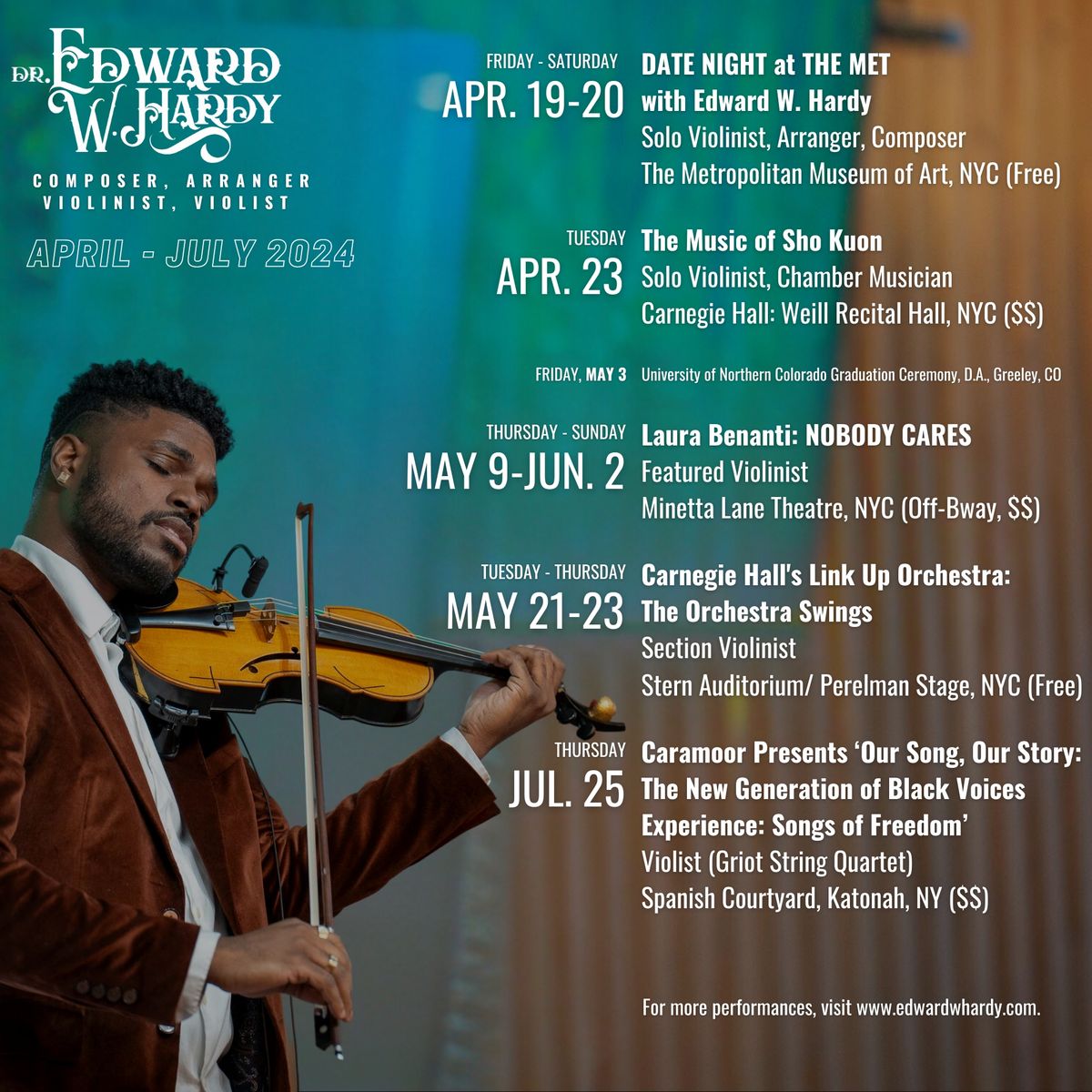 DATE NIGHT at THE MET with Edward W. Hardy, The Music of Sho Kuon, University of Northern Colorado Graduation, Laura Benanti: NOBODY CARES, Link Up Orchestra: The Orchestra Swings, Our Song, Our Story