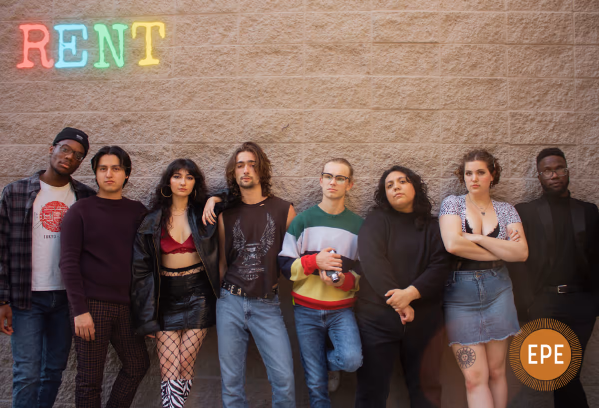 Principal Cast of Rent (left to right): John Brownell, Cris Sanchez, Ani Tonoyan, Paul Cushman, Joe Klinker, Ray L. Kloth, Sophie La Fave, Jason Nyabuto