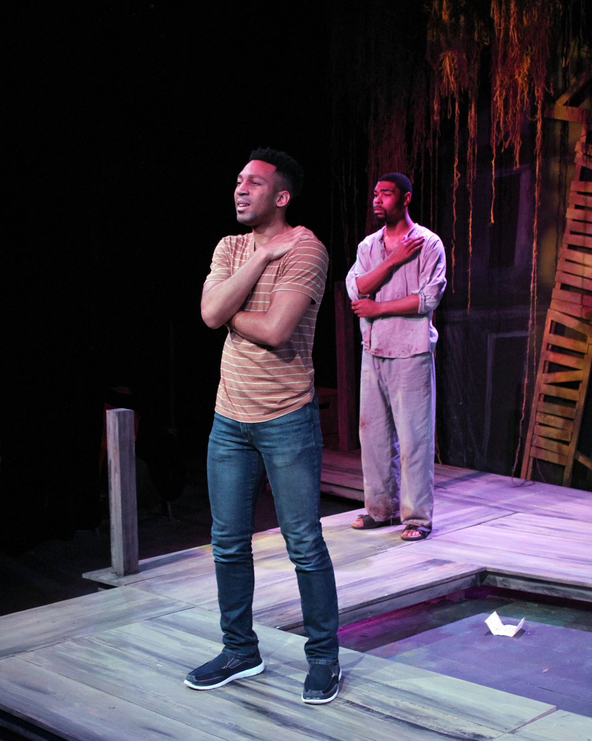 Ezekiel Mitchell VI (Stefon Funderburke) and Apparition (Jesse Boyd-Williams) in Williamston Theatre's production of "The Magnolia Ballet Part 1" by Terry Guest. Photo by Chris Purchis. Ezekiel Mitchell VI (Stefon Funderburke) and Apparition (Jesse Boyd-Williams) in Williamston Theatre's production of "The Magnolia Ballet Part 1" by Terry Guest. Photo by Chris Purchis.