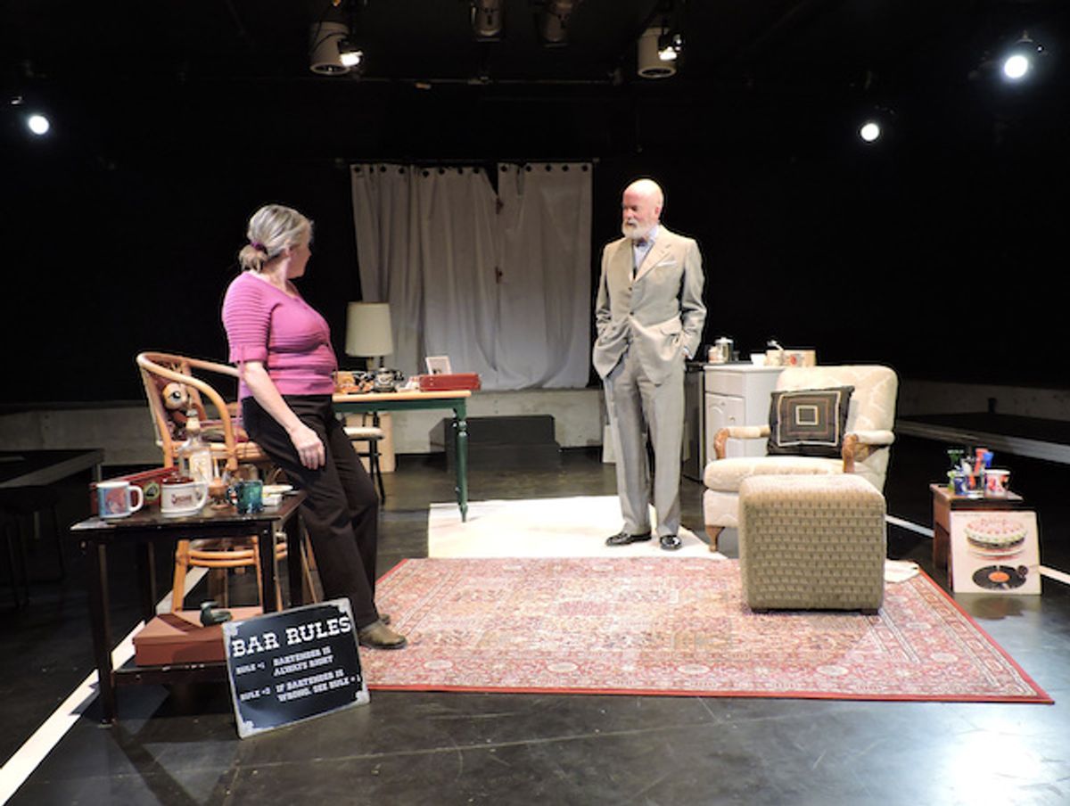 Marie Carriere Gleason as Maude Gutman and Thomas Gough as Lionel Percy in Bakersfield Mist (The Theatre Centre, 2017) Photo credit: David Eden Marie Carriere Gleason as Maude Gutman and Thomas Gough as Lionel Percy in Bakersfield Mist (The Theatre Centre, 2017) Photo credit: David Eden