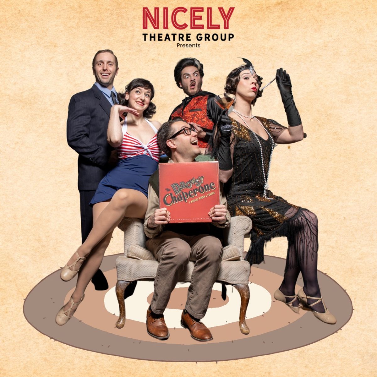 Michael McKiddy is Man in Chair in Nicely's production of The Drowsy Chaperone, pictured with Erin Johnson (Janet), Zak Shugart (Robert), Alec Diem (Adolpho) & Johanna Steinbrecher-Booker as the titular character. Michael McKiddy is Man in Chair in Nicely's production of The Drowsy Chaperone, pictured with Erin Johnson (Janet), Zak Shugart (Robert), Alec Diem (Adolpho) & Johanna Steinbrecher-Booker as the titular character.