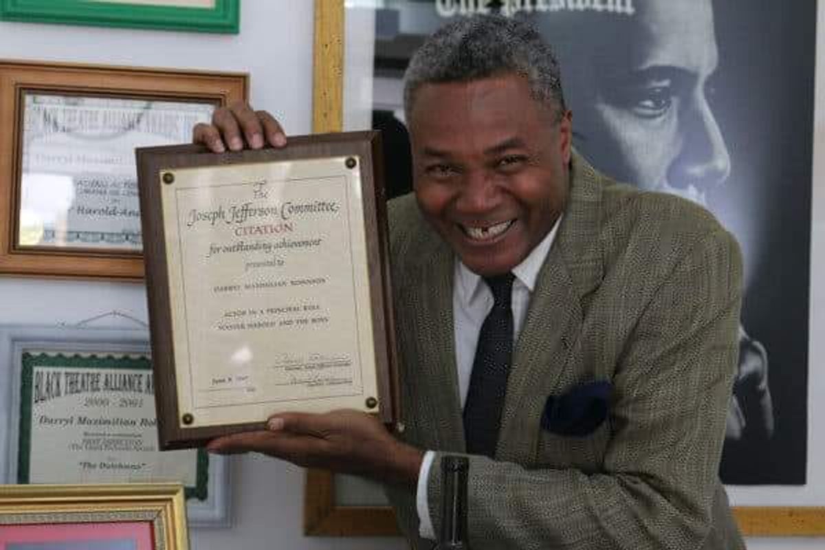 Excaliber Shakespeare Company Founder Darryl Maximilian Robinson proudly displays his 1997 Chicago Joseph Jefferson Citation Award for Outstanding Actor in Master Harold And The Boys. Excaliber Shakespeare Company Founder Darryl Maximilian Robinson proudly displays his 1997 Chicago Joseph Jefferson Citation Award for Outstanding Actor in Master Harold And The Boys.