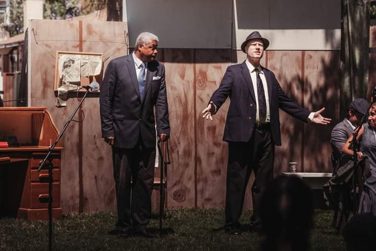 Claiming To Be A Newspaperman: Darryl Maximilian Robinson as Bensinger and Ted Burke as Diamond Louie in The CCPT revival of THE FRONT PAGE.