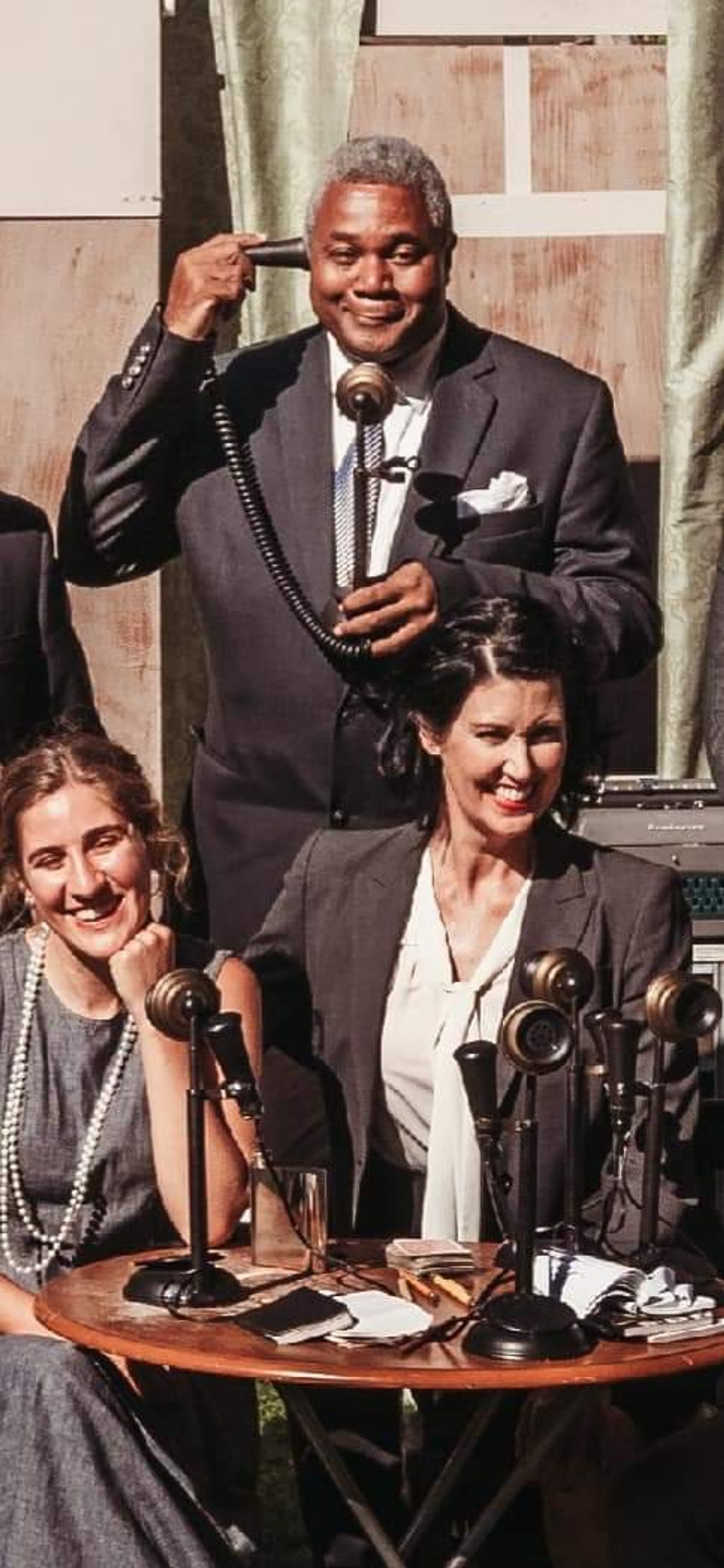 Meet The Press: Danielle Fraser as Endicott, Darryl Maximilian Robinson as Bensinger and Alicia Sterling Beach as McCue in The Culver City Public Theatre 2024 revival of THE FRONT PAGE.