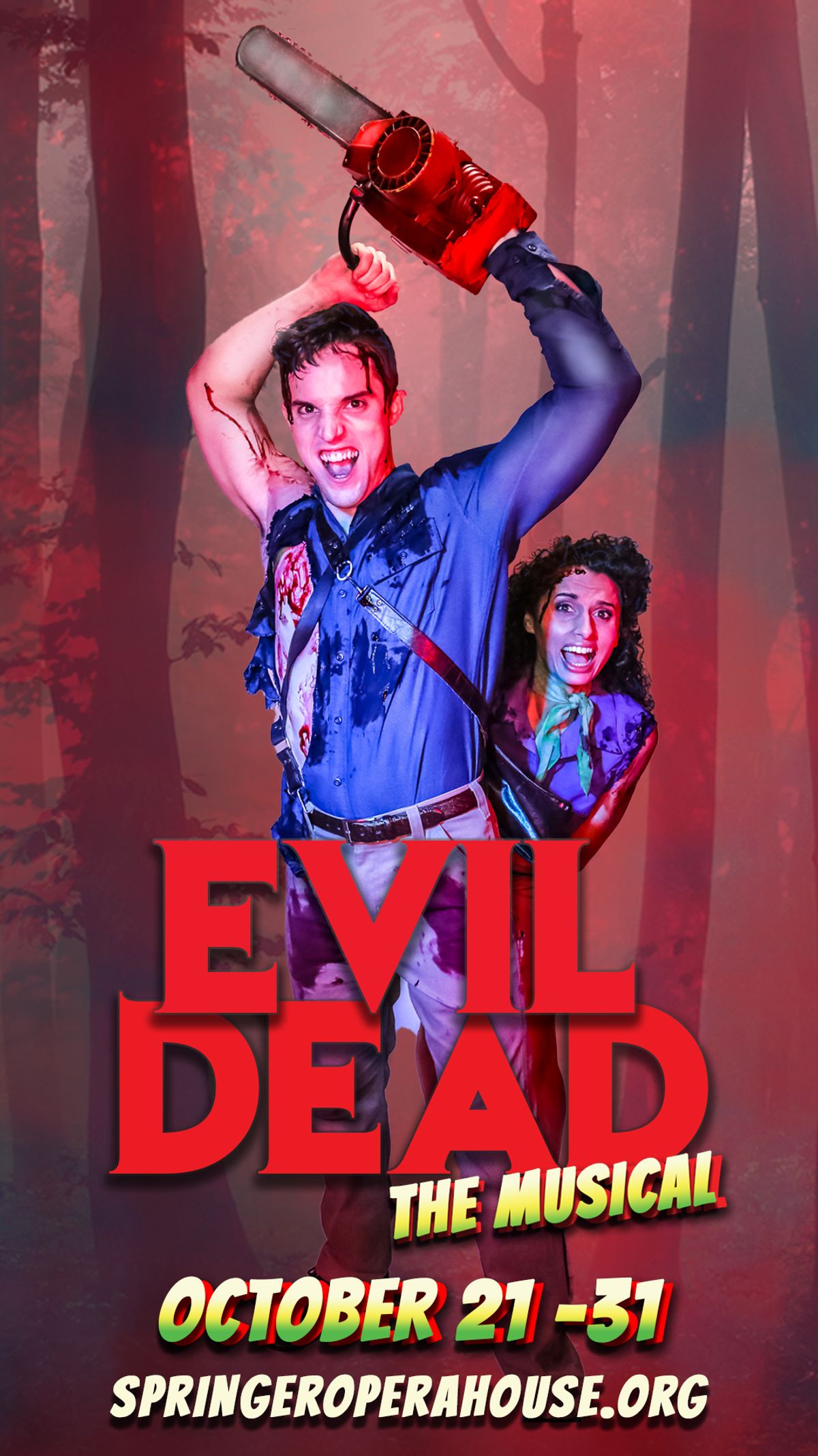 Courtney Locke as Annie and Nathan Haltiwanger as Ash in the Springer Opera House's production of Evil Dead
photo by Allie Kent