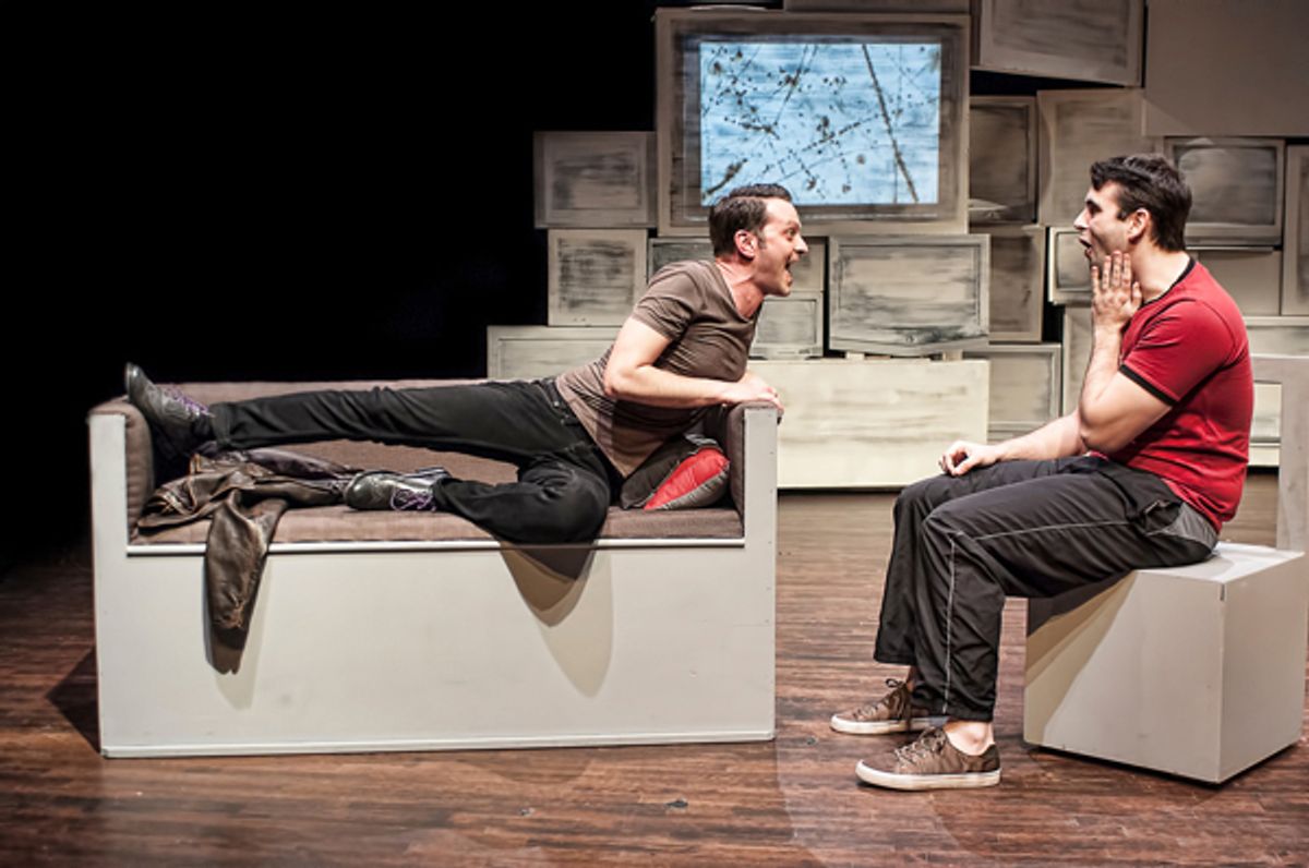 Johnny Drago (Cooper) and Jacob York (Bennett) in 7 Stages' World Premiere of Topher Payne's "Angry Fags," directed by Justin Anderson. Image by Stungun Photo. Johnny Drago (Cooper) and Jacob York (Bennett) in 7 Stages' World Premiere of Topher Payne's "Angry Fags," directed by Justin Anderson. Image by Stungun Photo.