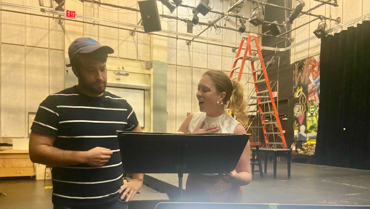 Chris Drago Fistonich, baritone and soprano Jenna Sims rehearsal a duet from The Magic Flute for the Gala Spectacular. Chris Drago Fistonich, baritone and soprano Jenna Sims rehearsal a duet from The Magic Flute for the Gala Spectacular.
