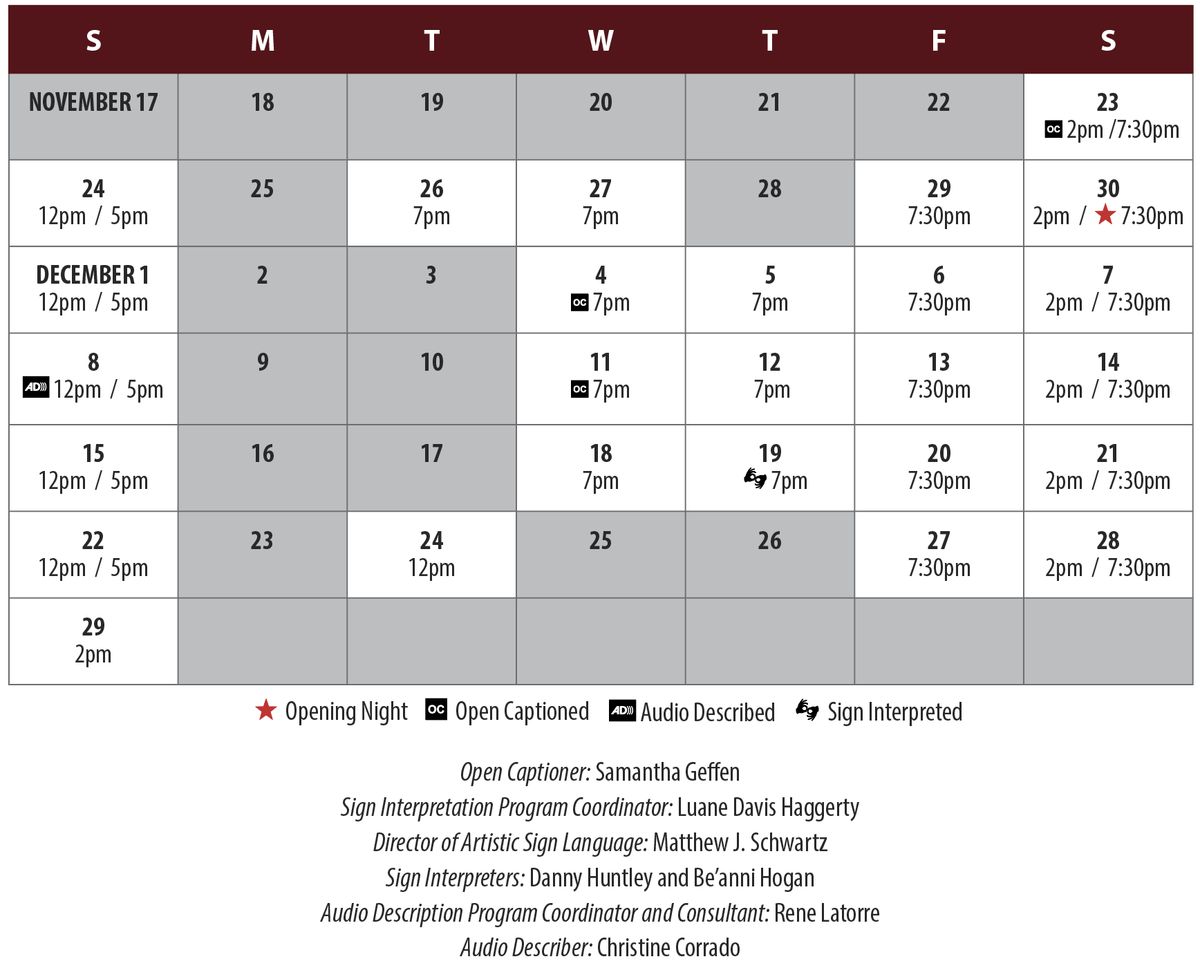 A Christmas Carol Performance Calendar A Christmas Carol Performance Calendar