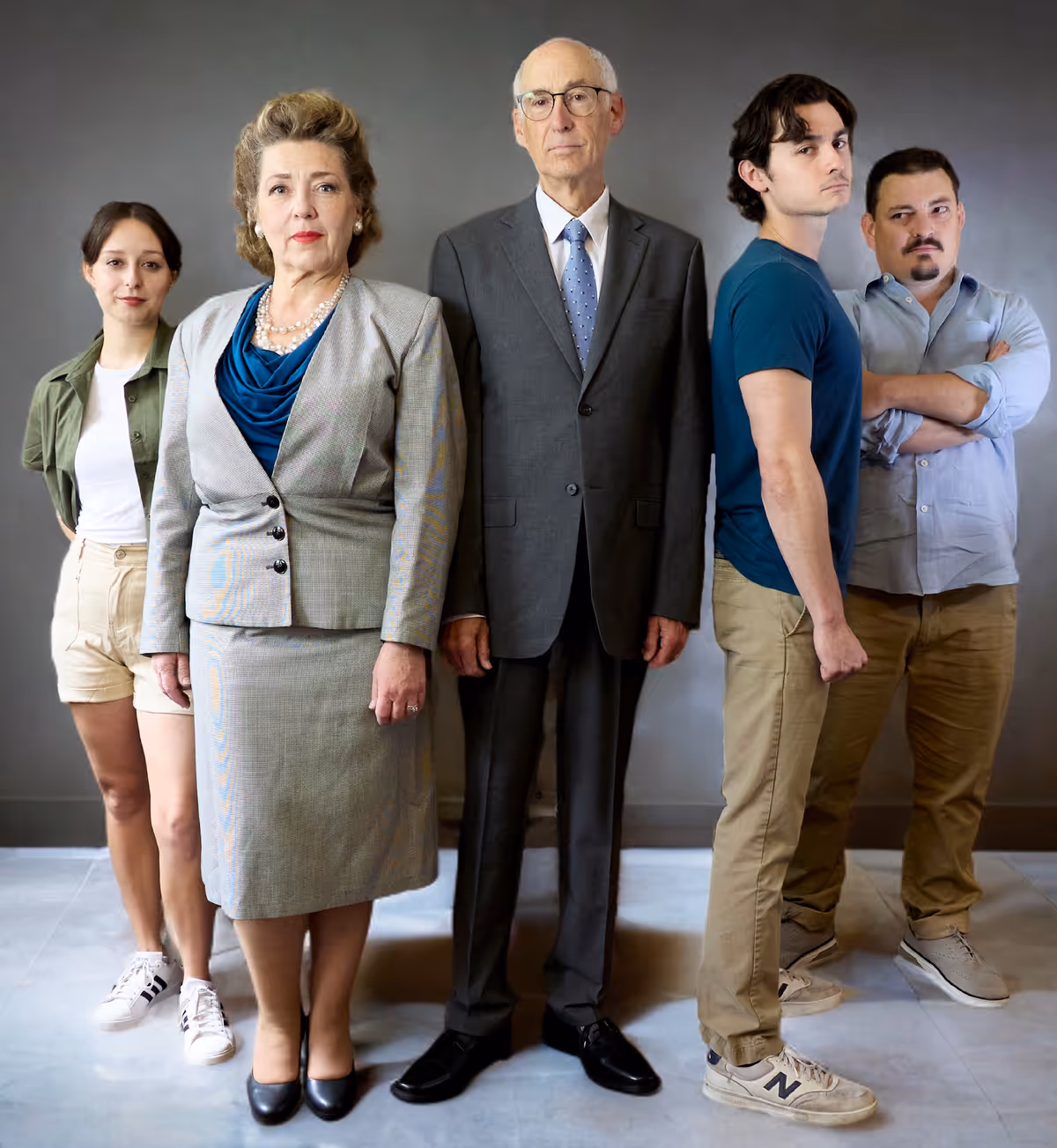 The cast from left: Emma Wallach (Noa, Rabin?s granddaughter; Inbal, assistant to the Prime Minister; and Shalhevet, fellow law student and Yigal?s one-time love interest); Nicole Halmos (Leah, Rabin?
