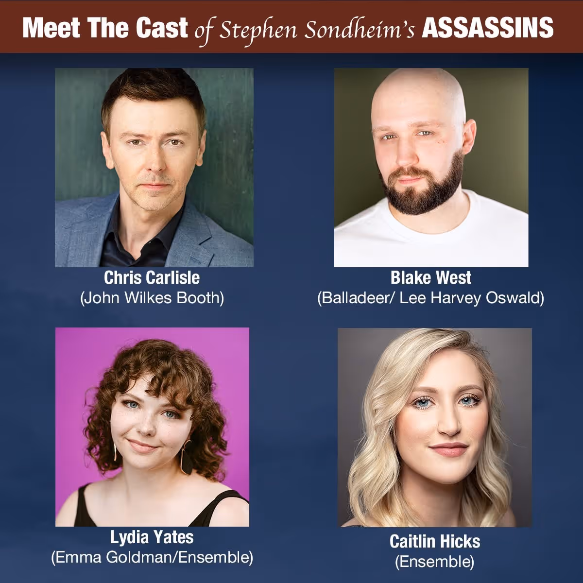 Meet the cast of Stephen Sondheim?s Assassins playing at the Virginia Samford Theatre through February 16.  Get tickets at https://ci.ovationtix.com/35992/production/1203014