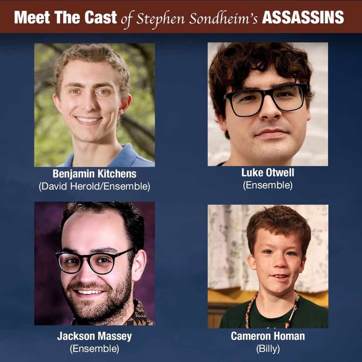 Meet the cast of Stephen Sondheim?s Assassins playing at the Virginia Samford Theatre through February 16.  Get tickets at https://ci.ovationtix.com/35992/production/1203014