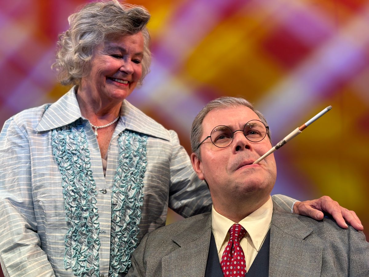 Josie Merkle (Eleanor Roosevelt) and Scott Douglas Wilson (FDR) in ''The Drums of War''. 