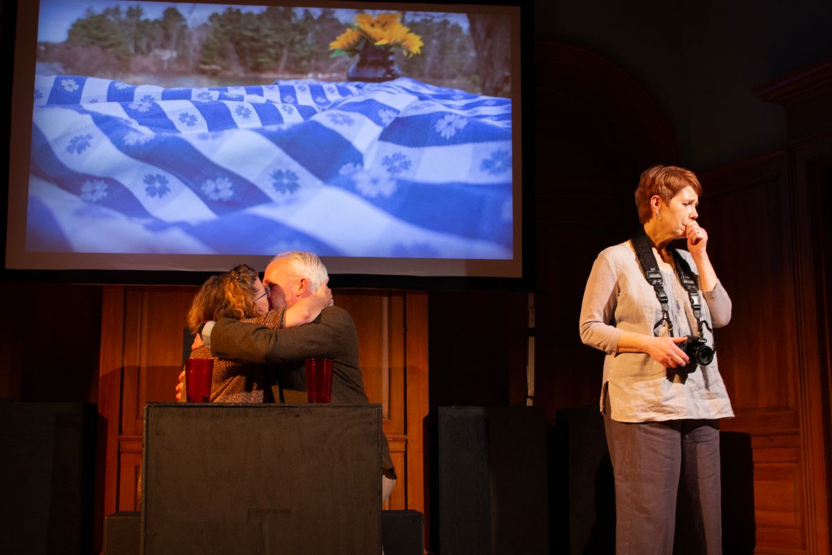 Elizabeth Bates, Mathew Chabot and Su Reid-St. John in Kodachrome with The Shelburne Players, April 2024.