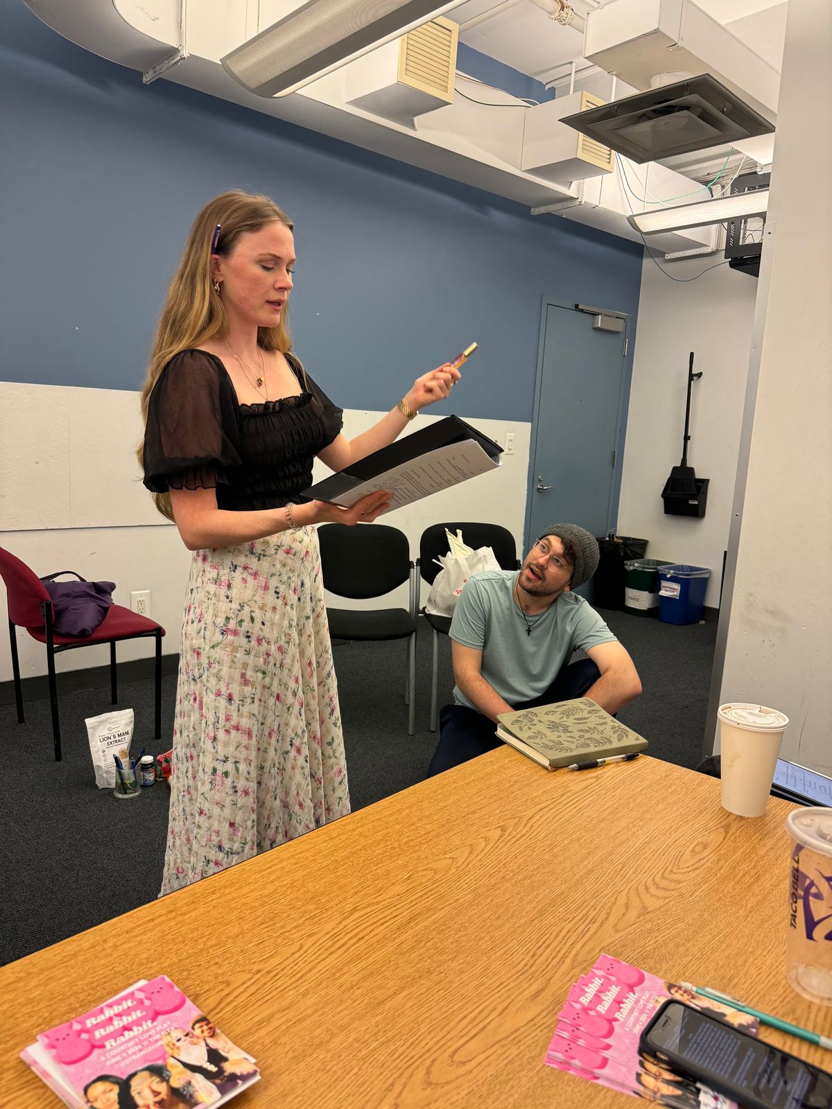 Photo of Caitlin Kirk (Lindy) and Paul B. Jackson (Derrick) in rehearsals at A. R. T. / NY Photo of Caitlin Kirk (Lindy) and Paul B. Jackson (Derrick) in rehearsals at A. R. T. / NY