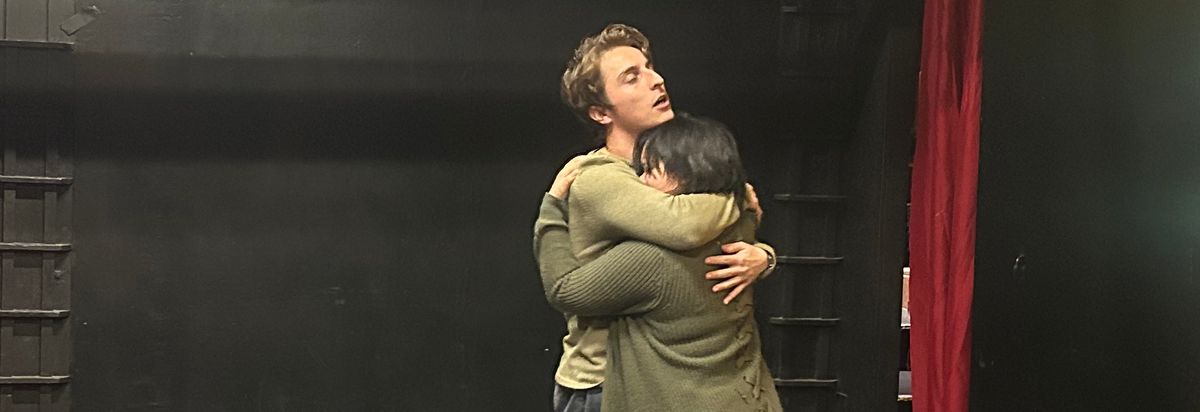 Dillon Siry and Alyssa Poon as Beatrice and Benedick in the church. 