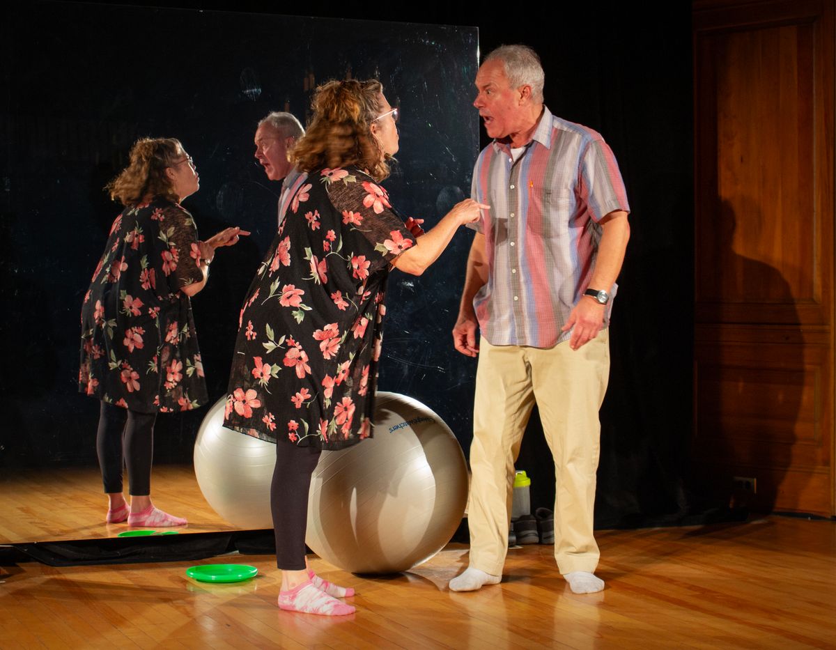 Marty (Elizabeth Bates) argues with her husband James (Ben Ash) in Circle Mirror Transformation with The Shelburne Players.