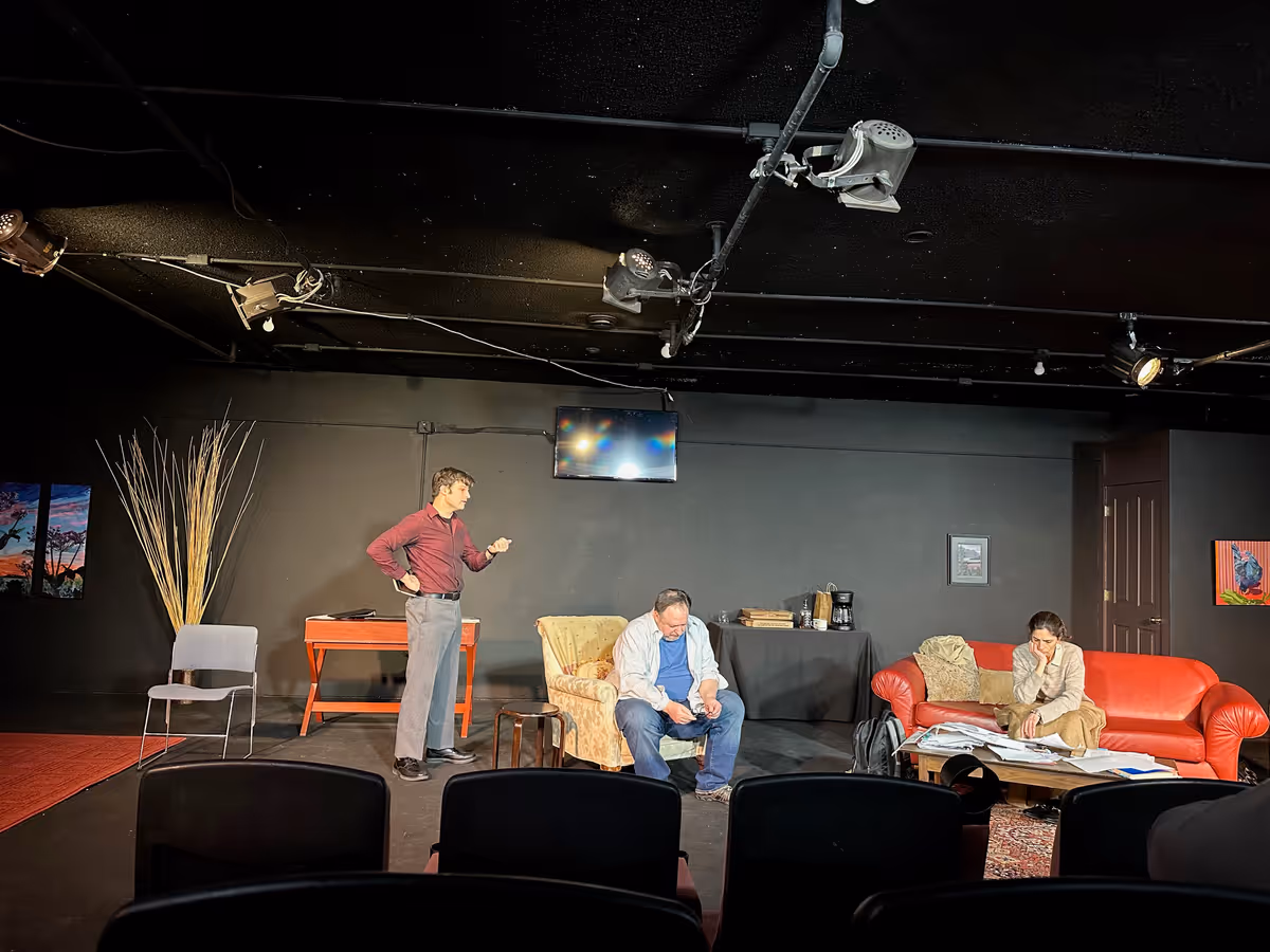 Justin Stewart as JIM FINGAL, Jay Burns as JOHN D''AGATA, and Nava Bastani Sarracino as EMILY PENROSE