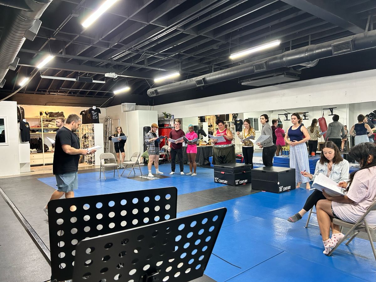 Early Rehearsals  L to R - Race Begnalio, Maddie Wurth, Raliegh Tyler, Antonio Vaghi, Mayila Jones, Kristen Pickrell, Kristen Espinosa, Emily Grace Garguilo, Juliet Johnson, Linda Bard and Zoe Preall.