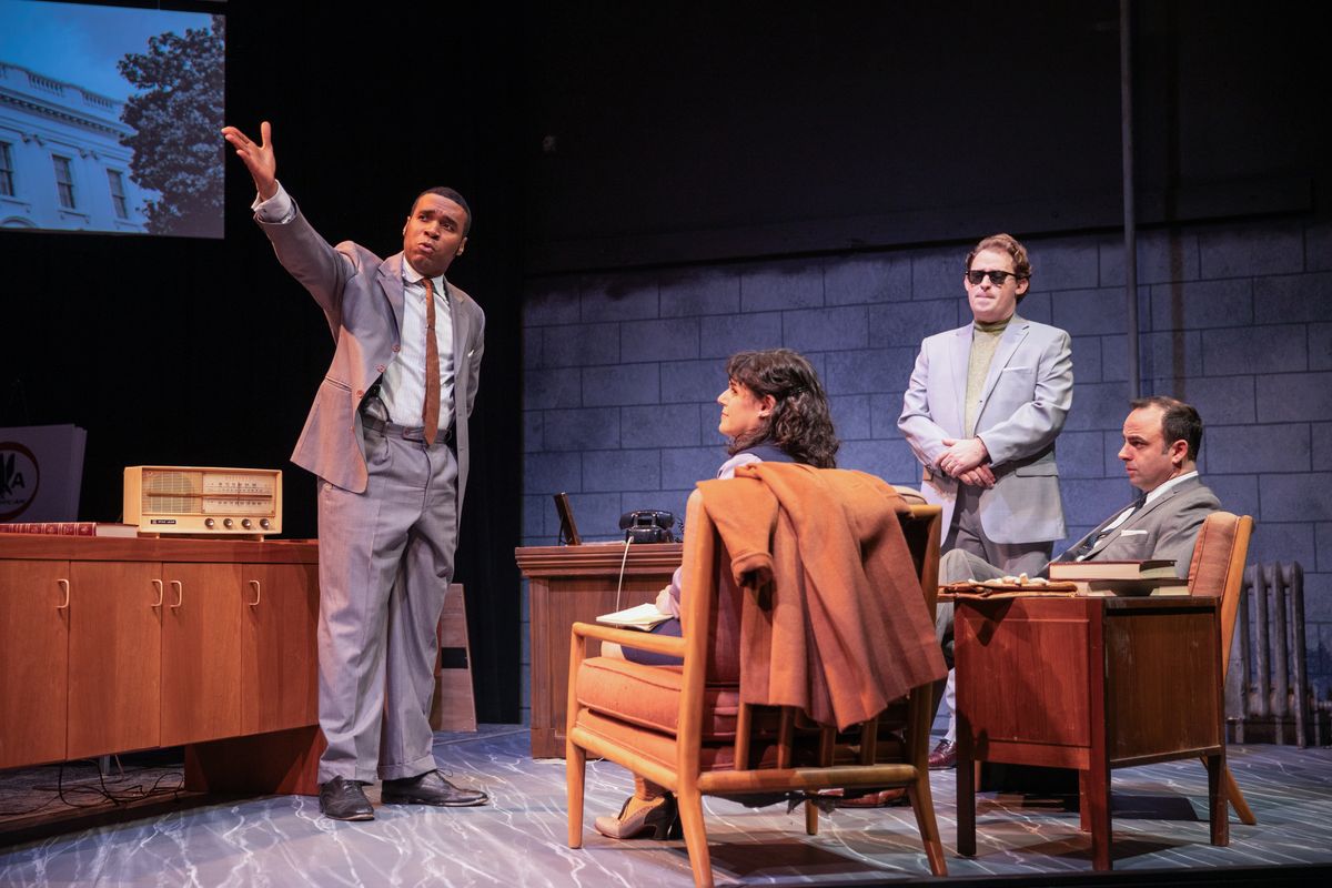 Clifford Lewis (Terrance Austin Smith*), Louise Brown (Roneet Aliza Rahamim), Aaron Ehrlich (Keenan Murphy Flagg) and Sid Myers (George Psarras*) discuss ads in the Regional Premiere ?Daisy? at Hillba Clifford Lewis (Terrance Austin Smith*), Louise Brown (Roneet Aliza Rahamim), Aaron Ehrlich (Keenan Murphy Flagg) and Sid Myers (George Psarras*) discuss ads in the Regional Premiere ?Daisy? at Hillba