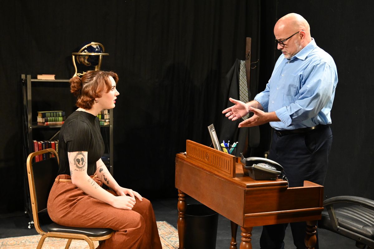 R-ACT''s production of Oleanna by David Mamet runs October 17-19, 2025 at the Segriff Stage in Rochester, PA. (Pictured: Actors Rebecca Radeshak & Dave Joseph)