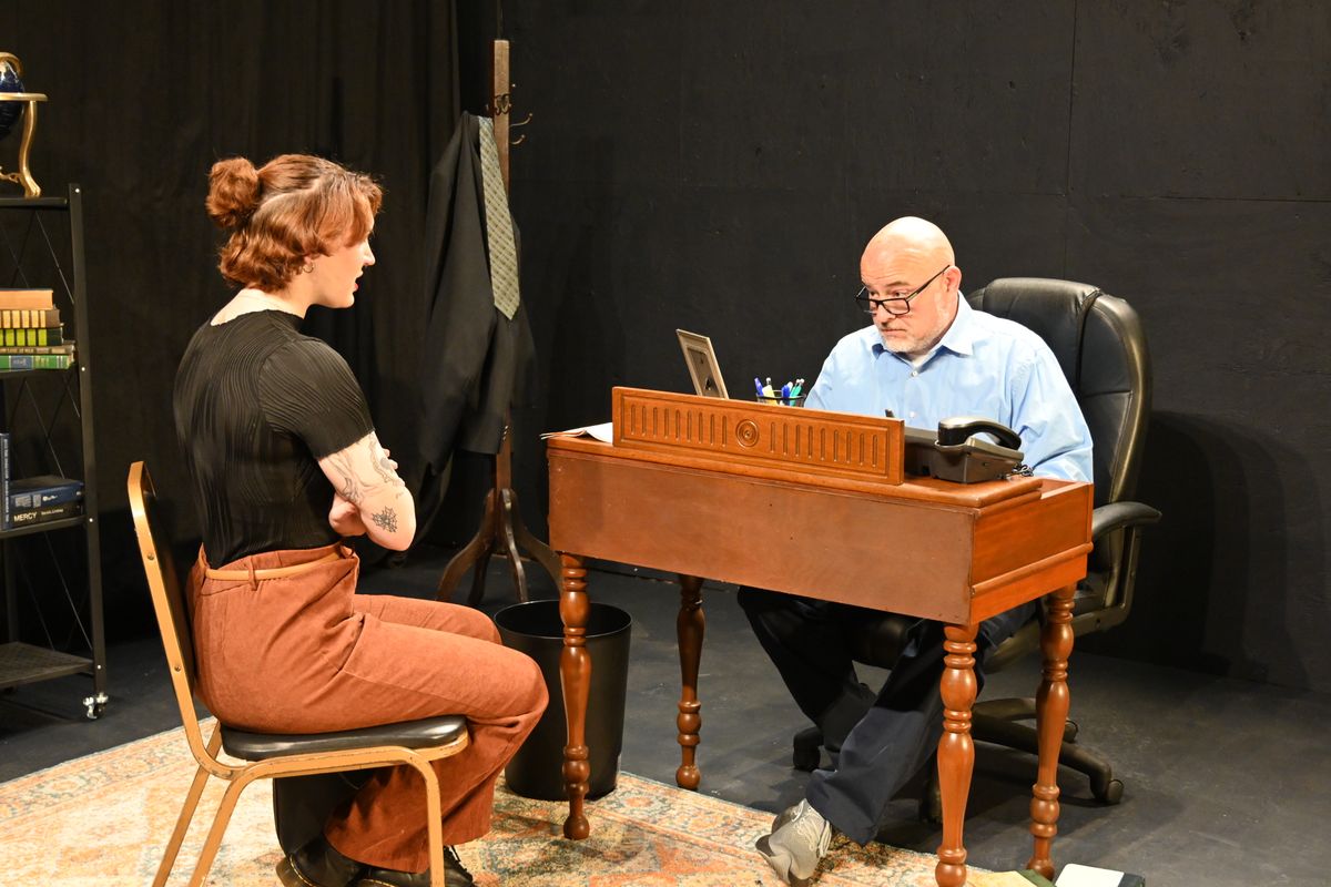 R-ACT''s production of Oleanna by David Mamet runs October 17-19, 2025 at the Segriff Stage in Rochester, PA. (Pictured: Actors Rebecca Radeshak & Dave Joseph)