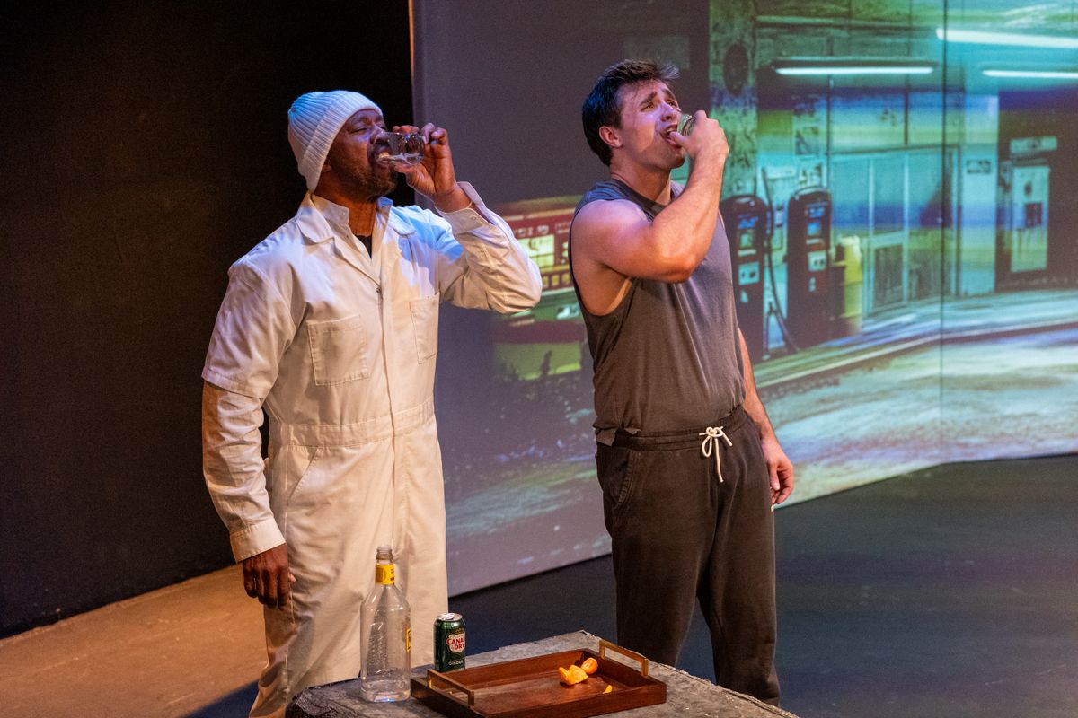Cooper Bates as SOCRATES, Collin Carter as DAN in Way of the Peaceful Warrior -Photo by Todd Felderstein