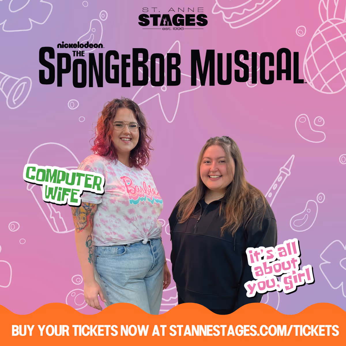 Sydney Ketschke (Karen the Computer) and Bridget Maresca (Pearl Krabs)