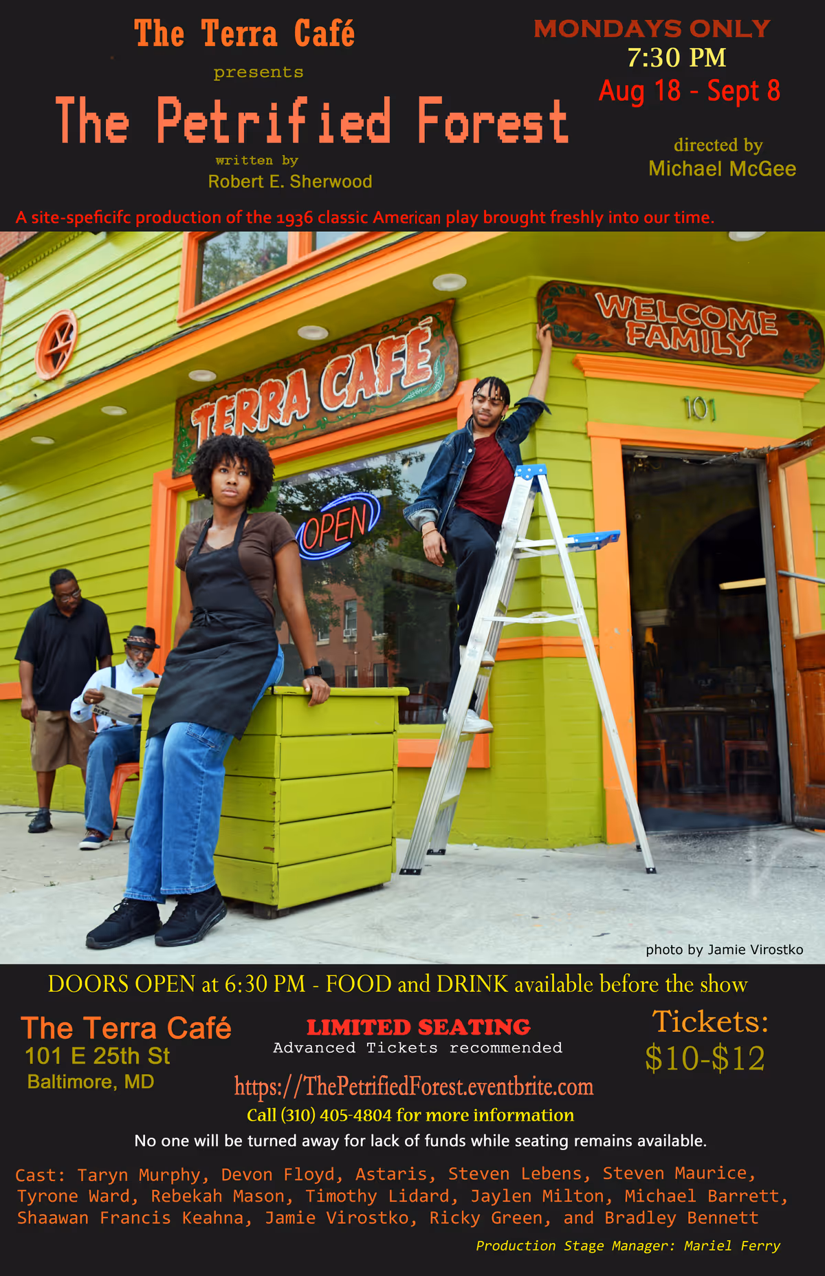 Advance tickets only $12 + Fee recommended for limited seats. $10 at the door. Nobody turned away for lack of funds if there are seats. https://ThePetrifiedForest.eventbrite.com 4 - Monday Nights Ph