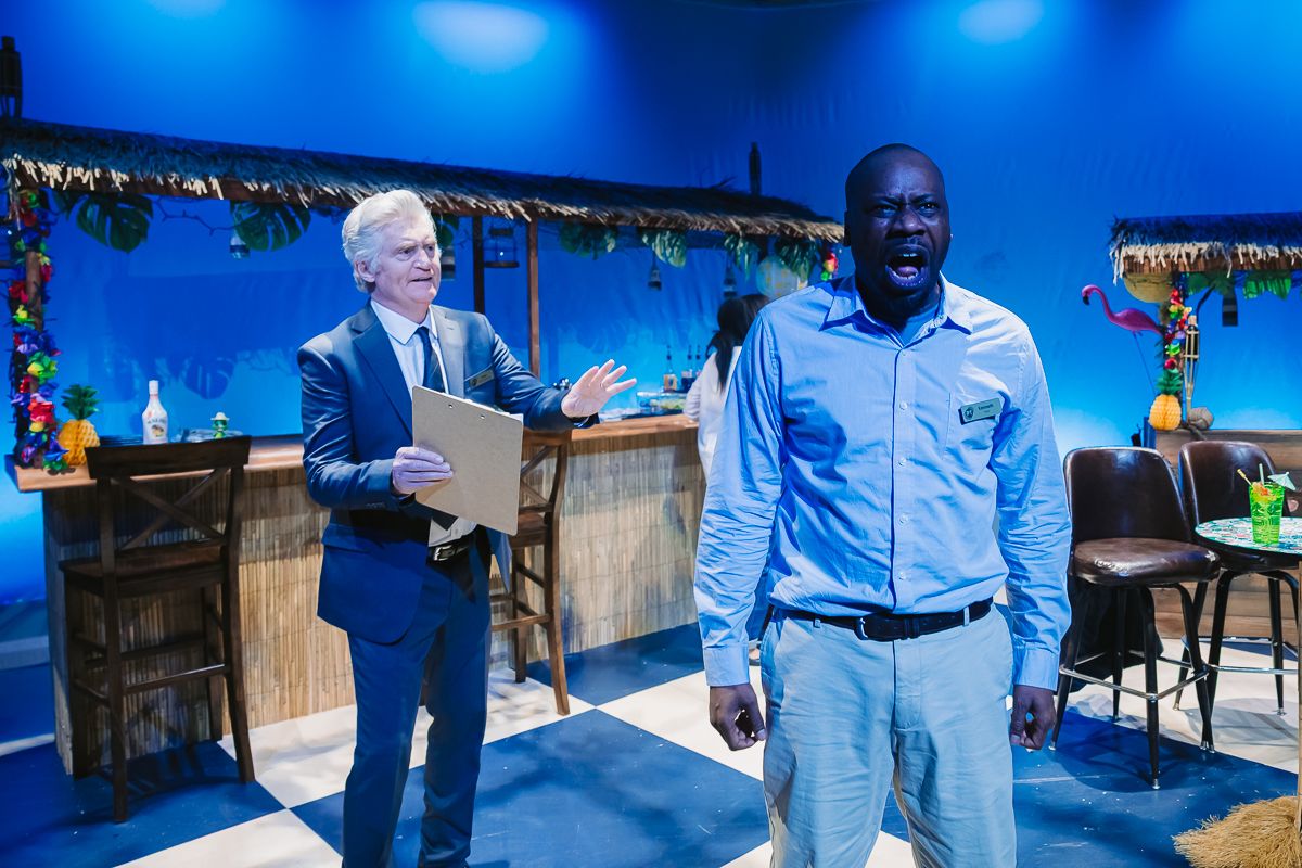 David Anthony Smith* (Clay/Sam/Le Pousselet Bartender), Cloie Wyatt Taylor* (Corrina/Wally''s Waiter/Bank Customers), and Malcolm Barrett* (Kenneth)  PHOTO: Brooke Burton Photography