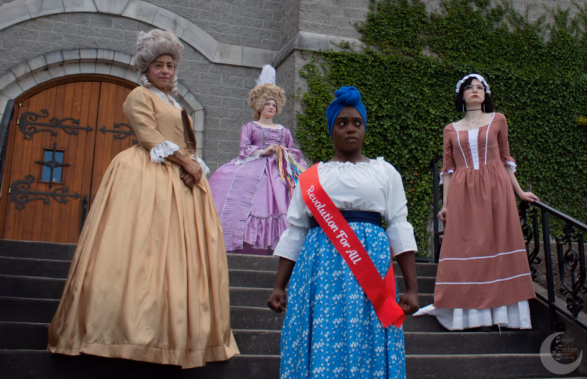 The Revolutionists by Lauren Gunderson at R-ACT Theatre Productions October 11-19, 2024 (Pictured Rhonny Dam, Jenn Rian, Myriah Cross, Sarah Baker)