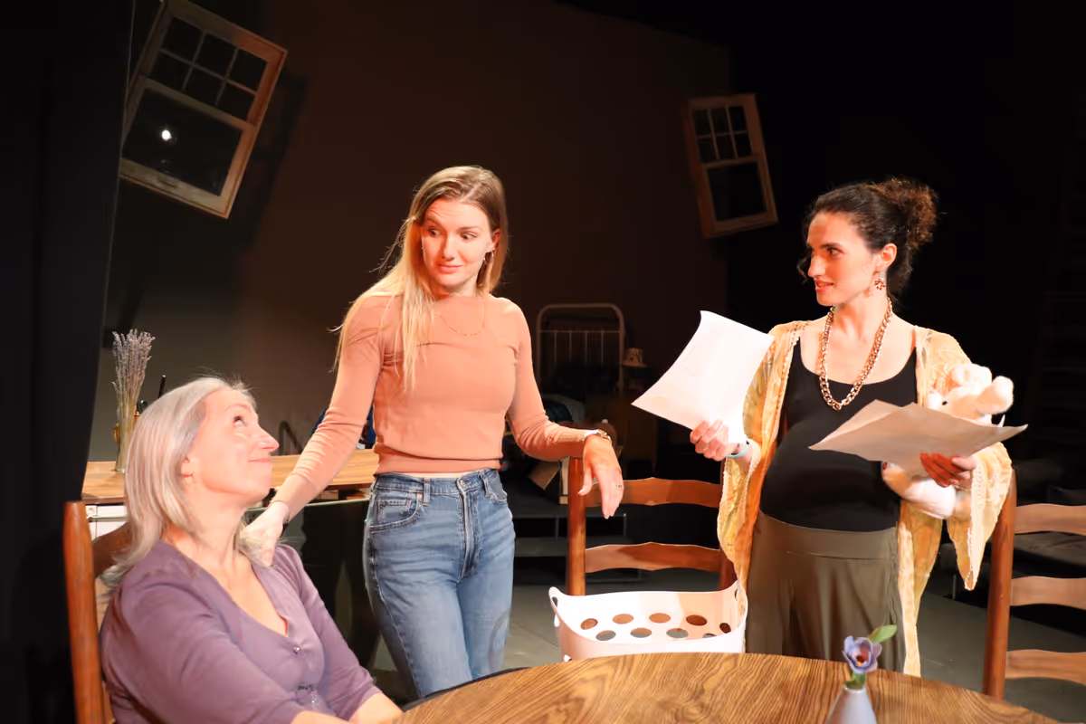 Samantha Binkherd, Gracie Davis, and Kristina Kingston star in Rabbit Hole by David Lindsay-Abaire at The Windmill Arts Center in Atlanta, GA, June 2025 Samantha Binkherd, Gracie Davis, and Kristina Kingston star in Rabbit Hole by David Lindsay-Abaire at The Windmill Arts Center in Atlanta, GA, June 2025
